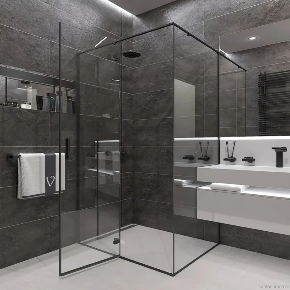 Душевой уголок Veconi Rovigo RV-073B 120x100, профиль черный