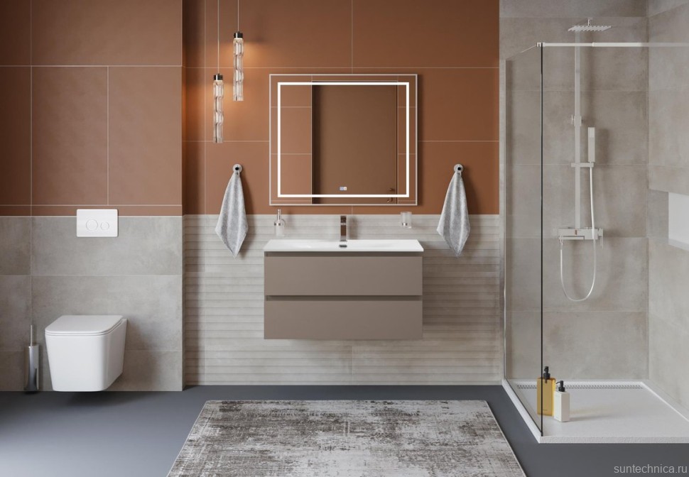 Тумба с раковиной BelBagno Kraft 80 подвесная, матовая бежевая, раковина bb-8099-80