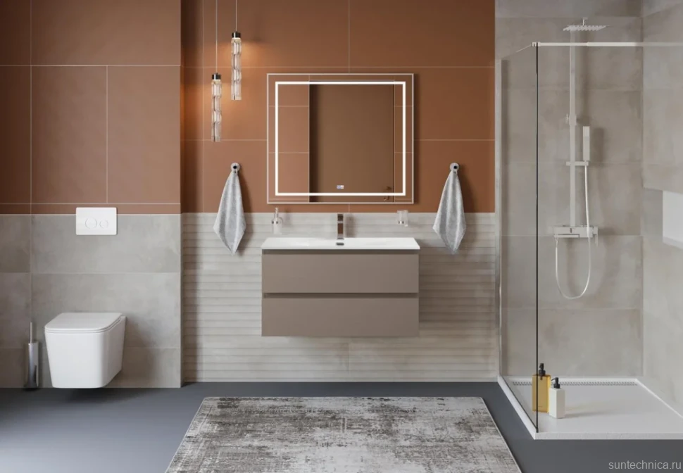 Тумба с раковиной BelBagno Kraft 80 подвесная, матовая бежевая, раковина bb-8099-80