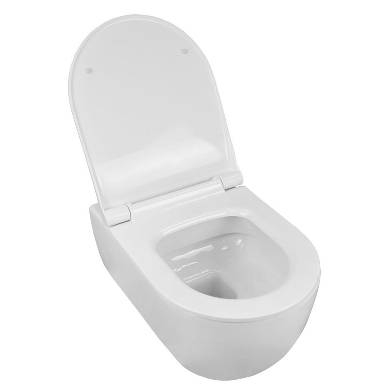 Унитаз подвесной безободковый Azario FERIO 87565 в комплекте с быстросъемным сиденьем микролифт, горизонтальный выпуск, система антивсплеск