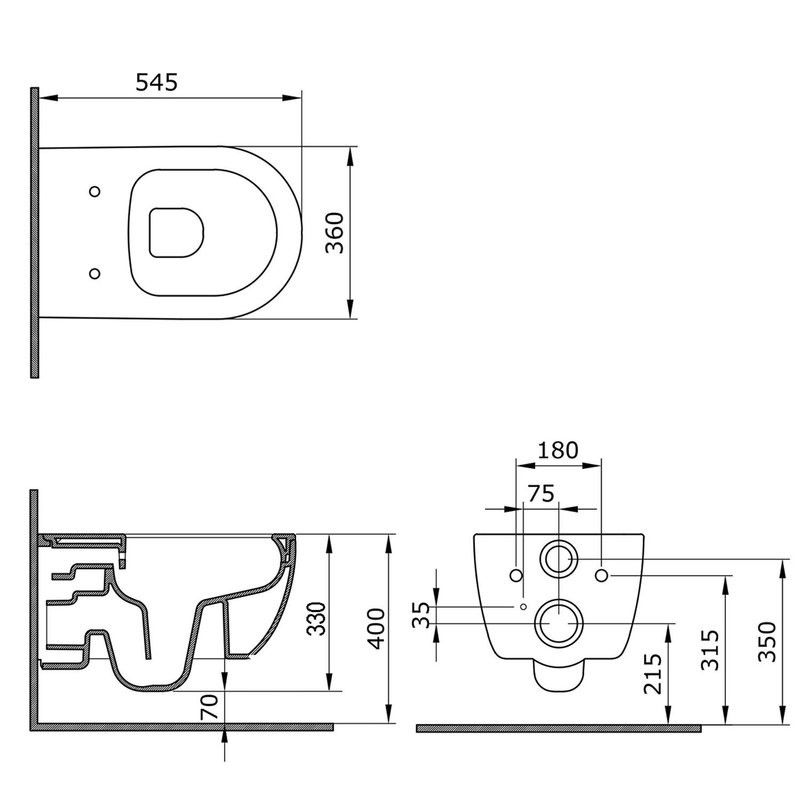 Унитаз подвесной безободковый Azario FERIO 87565 в комплекте с быстросъемным сиденьем микролифт, горизонтальный выпуск, система антивсплеск