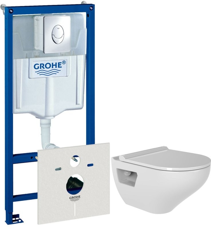Комплект Унитаз подвесной Bien Ion безободковый, с биде + Инсталляция Grohe Rapid SL 38750001 4 в 1 с кнопкой смыва