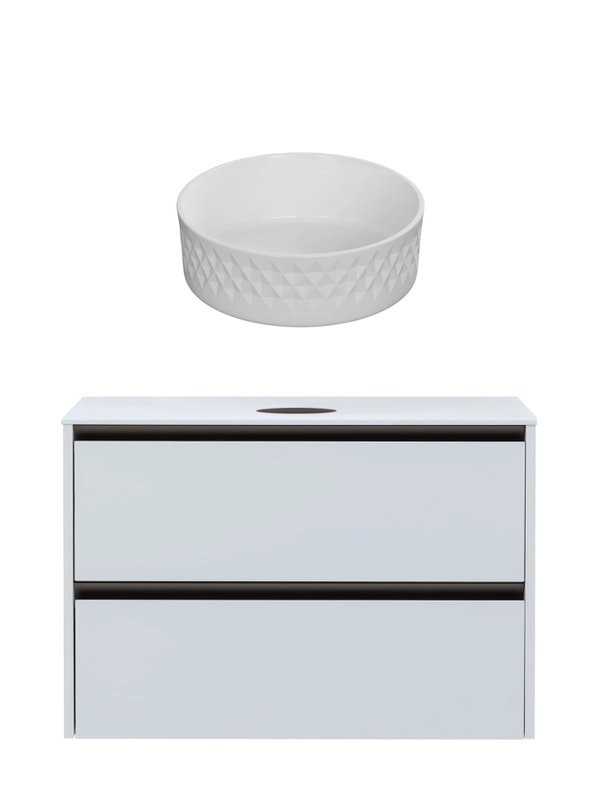 Тумба с раковиной Allen Brau Activity 100 с подсветкой, матовый белый, олива браш, столешница белая, раковина Fantasy Romb 36 белая