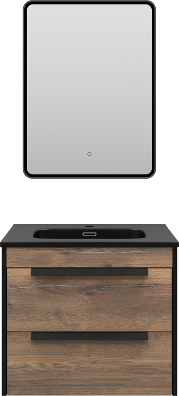 Мебель для ванной комнаты Brevita Monsour 60 подвесная, дуб галифакс олово, черный кварц