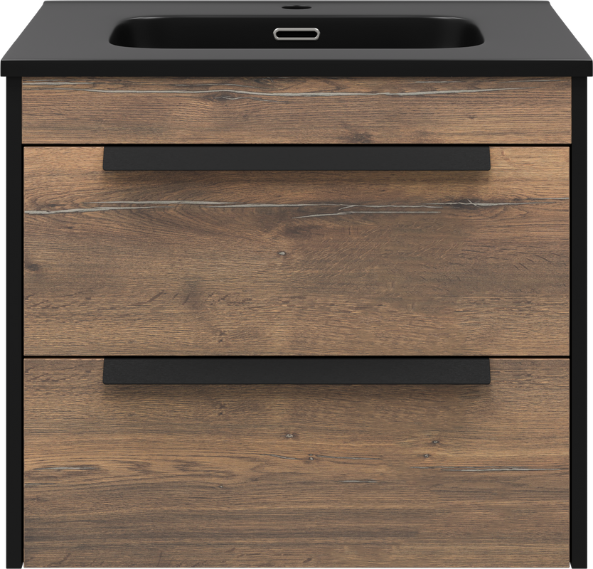 Мебель для ванной комнаты Brevita Monsour 60 подвесная, дуб галифакс олово, черный кварц