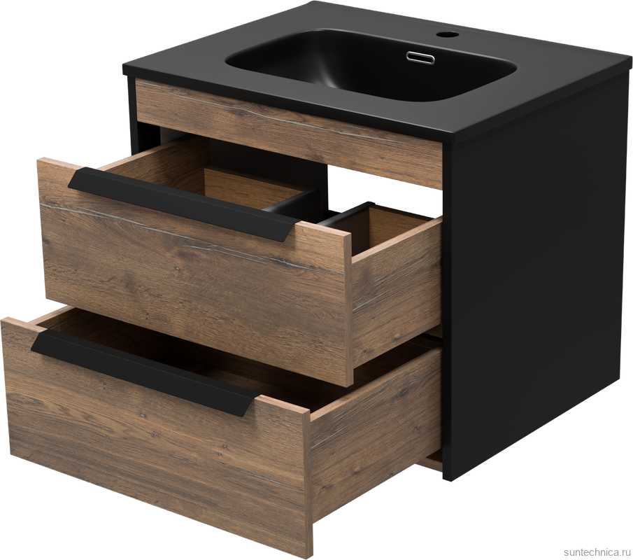 Мебель для ванной комнаты Brevita Monsour 60 подвесная, дуб галифакс олово, черный кварц