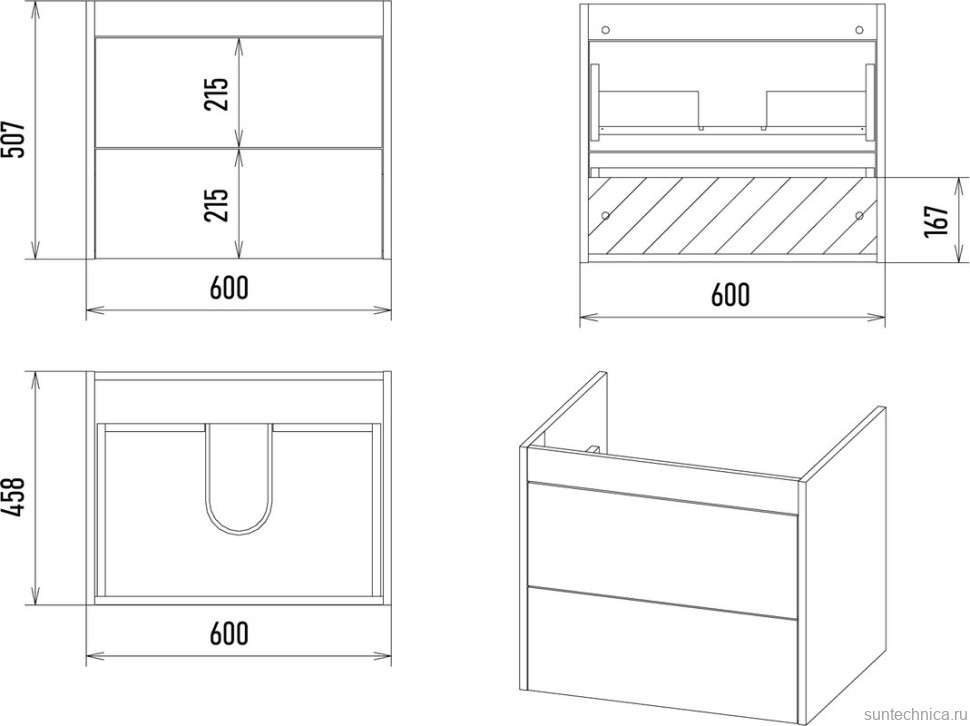 Мебель для ванной комнаты Brevita Monsour 60 подвесная, дуб галифакс олово, черный кварц