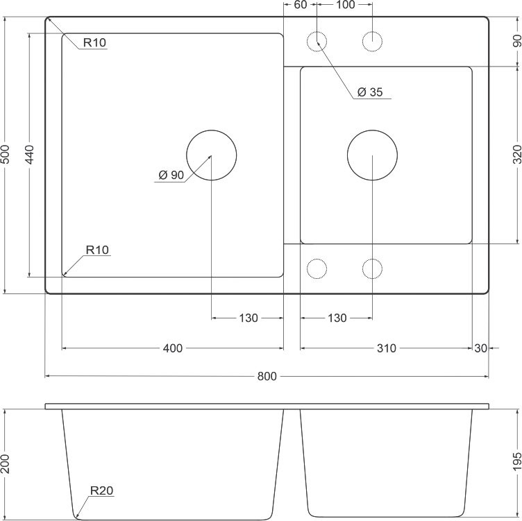 Мойка кухонная Emar Quartz EMQ-2800.Q Агат
