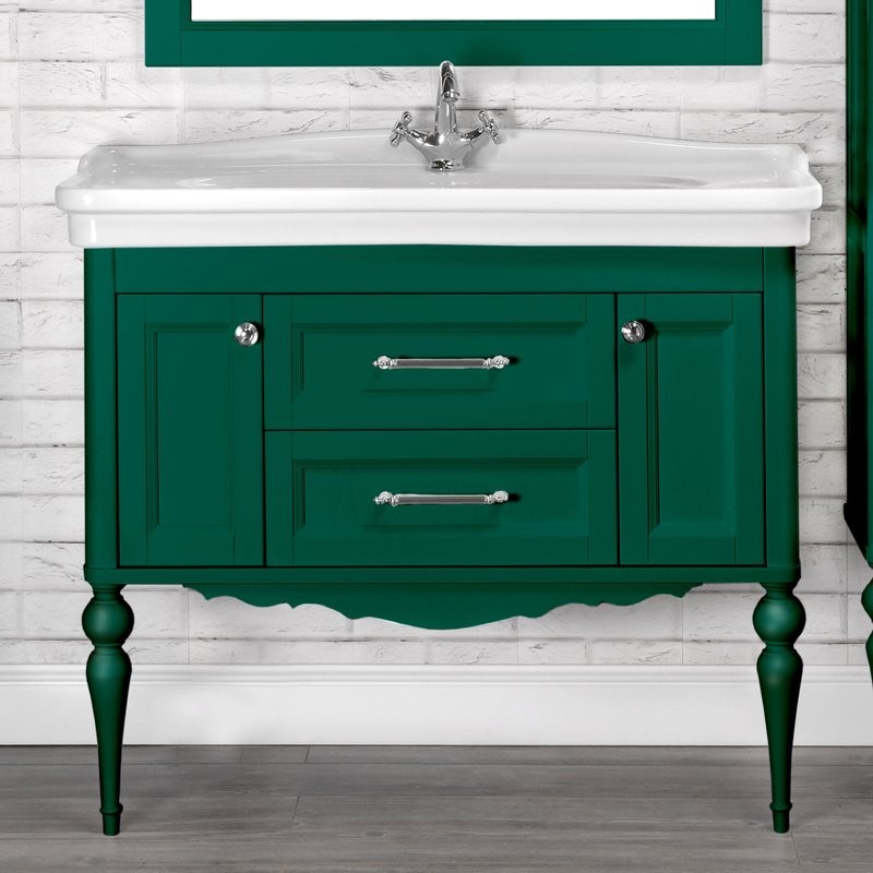 Тумба с раковиной ValenHouse Эстетика 100, зеленая, подвесная, ручки хром, раковина Модерн