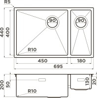 Комплект Мойка Omoikiri Taki 69-2-U/IF-IN нержавеющая сталь, L + Измельчитель Nagare slim 1250