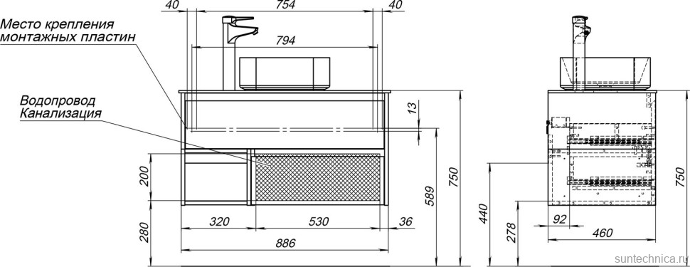 Тумба с раковиной STWORKI Карлстад 90 дуб рустикальный, роверелла
