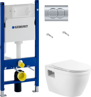 Комплект Унитаз подвесной BelBagno Loto BB070CHR/SC безободковый + Инсталляция Geberit Duofix Delta 458.149.21.1 с кнопкой смыва, хром