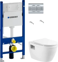 Комплект Унитаз подвесной BelBagno Loto BB070CHR/SC безободковый + Инсталляция Geberit Duofix Delta 458.149.21.1 с кнопкой смыва, хром