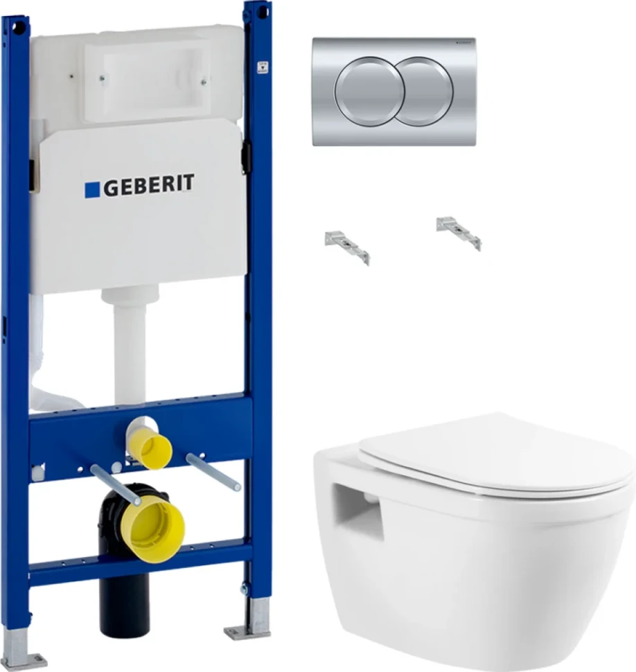 Комплект Унитаз подвесной BelBagno Loto BB070CHR/SC безободковый + Инсталляция Geberit Duofix Delta 458.149.21.1 с кнопкой смыва, хром
