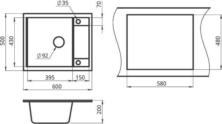 Мойка кухонная Granula 6002, графит