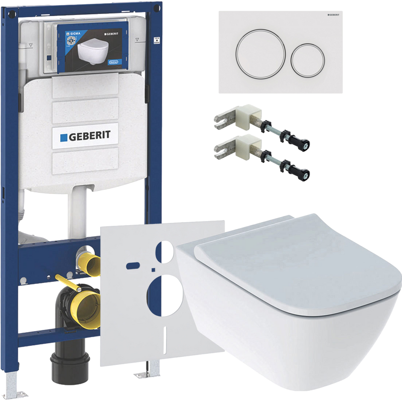 Комплект Унитаз подвесной Geberit Smyle Square 500.683.01.1 с крышкой-сиденьем с микролифтом + Крепления Duofix 111.815.00.1 к стене + Звукоизоляция + Инсталляция UP 320 111.300.00.5 + Кнопка Sigma 20 115.882.11.1 белая
