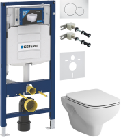 Комплект Унитаз подвесной AM.PM X-Joy S FlashClean C85A1702SC с микролифтом, белый + Крепления Geberit Duofix 111.815.00.1 к стене + Звукоизоляция + Инсталляция UP 320 111.300.00.5 + Кнопка Sigma 01 115.770.11.5 белая