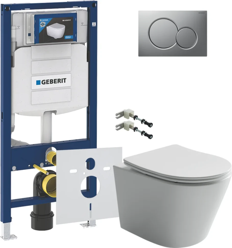 Комплект Унитаз подвесной Ceramicanova Balearica Rimless CN6000 белый + Крепления Geberit Duofix 111.815.00.1 к стене + Звукоизоляция + Инсталляция UP 320 111.300.00.5 + Кнопка Sigma 01 115.770.JQ.5 лакированная, матовый хром