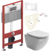 Комплект Унитаз подвесной Ceramicanova Metropol CN4002 безободковый + Инсталляция TECE Base 9400413 4 в 1 с кнопкой смыва