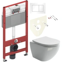Комплект Унитаз подвесной Ceramicanova Metropol CN4002 безободковый + Инсталляция TECE Base 9400413 4 в 1 с кнопкой смыва