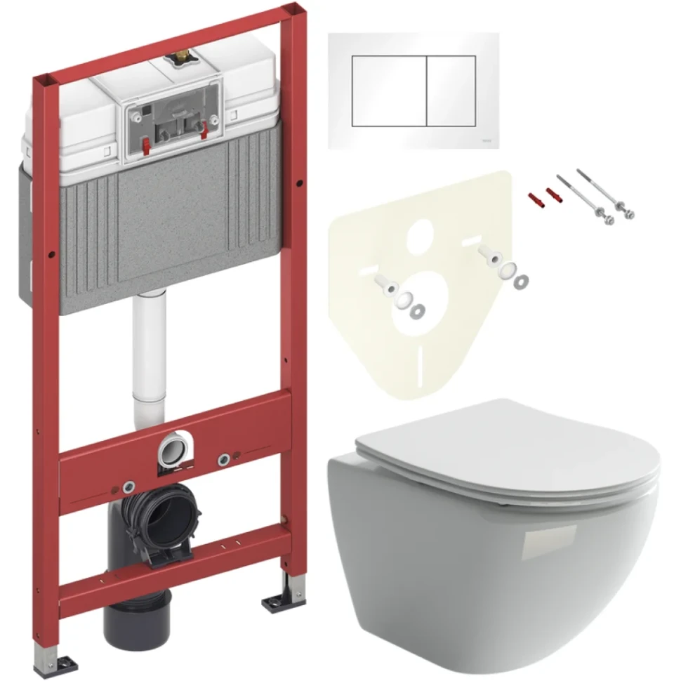 Комплект Унитаз подвесной Ceramicanova Metropol CN4002 безободковый + Инсталляция TECE Base 9400413 4 в 1 с кнопкой смыва