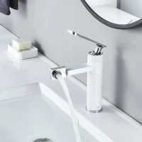 Смеситель для раковины Shevanik S6601F с поворотным носиком, белый, хром Смеситель для раковины Shevanik S6601F с поворотным носиком, белый, хром