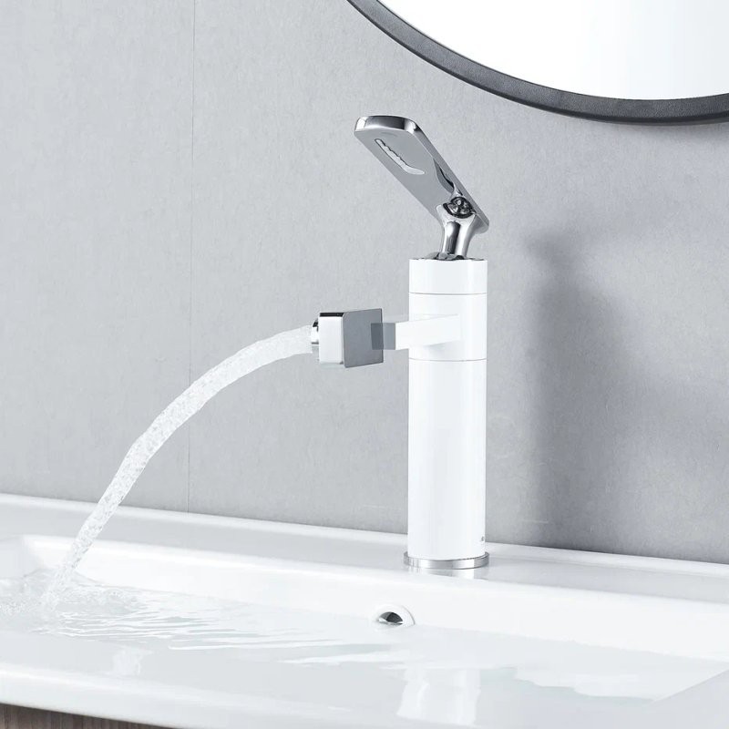 Смеситель для раковины Shevanik S6601F с поворотным носиком, белый, хром