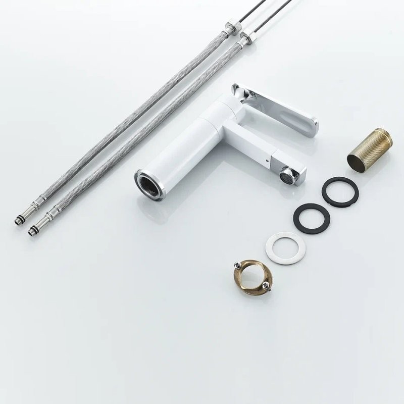 Смеситель для раковины Shevanik S6601F с поворотным носиком, белый, хром