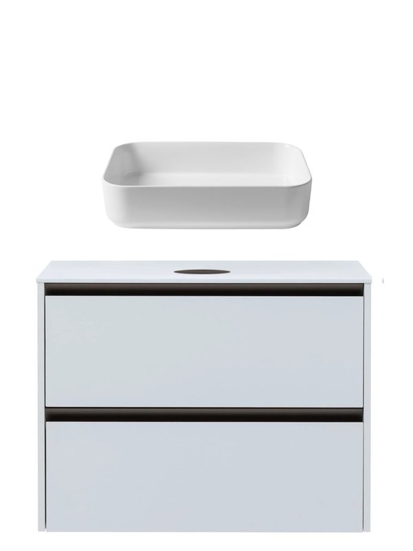 Тумба с раковиной Allen Brau Activity 90 с подсветкой, матовый белый, олива браш, столешница белая, раковина Fantasy Quad 50x36, белая