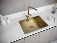 Комплект Мойка Paulmark Next PM215844-BG брашированное золото + Измельчитель Bone Crusher BC 910-SL-Slim Line