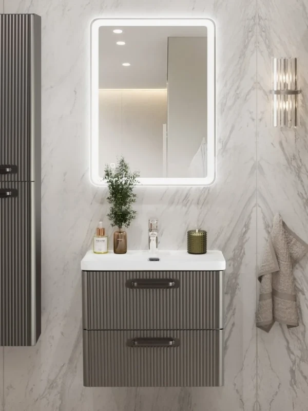Мебель для ванной комнаты BelBagno Due 60 ручки матовый темный никель, оружейная сталь