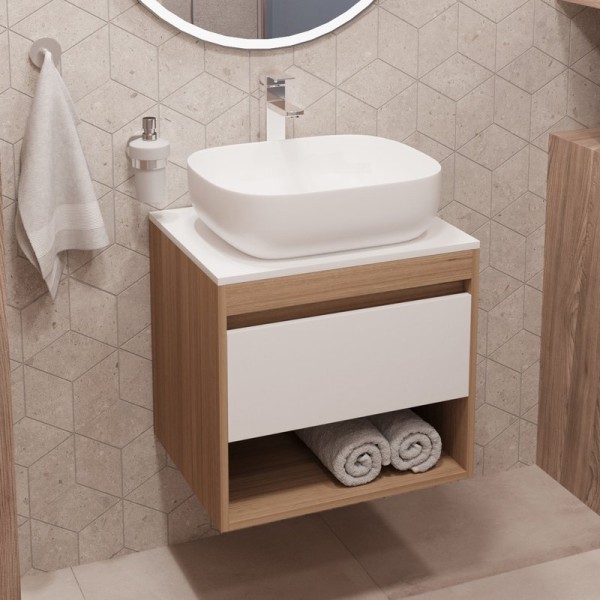 Тумба с раковиной Teymi Ritta 55 дуб эврика, матовая белая, раковина Solli 50