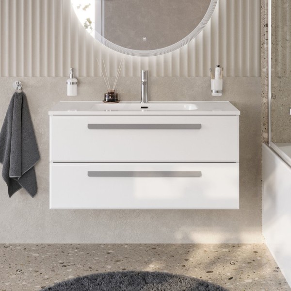 Тумба с раковиной Cezares Eco Cer-N 100 bianco opaco, раковина Duet 100, ручки серые