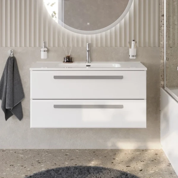 Тумба с раковиной Cezares Eco Cer-N 100 bianco opaco, раковина Duet 100, ручки серые