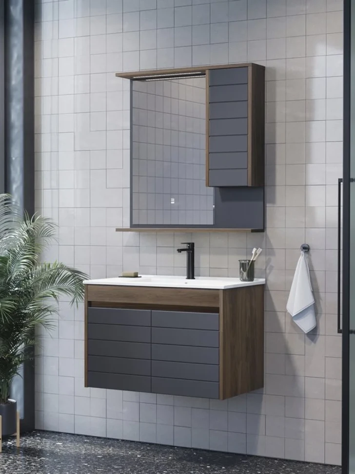 Зеркало Comforty Кемер 75 антрацит, дуб темно-коричневый