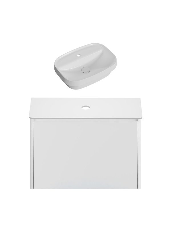 Тумба с раковиной Allen Brau Gravity 80 1 ящик, матовый белый, столешница белая, раковина Fantasy Sphere 55x40, белая