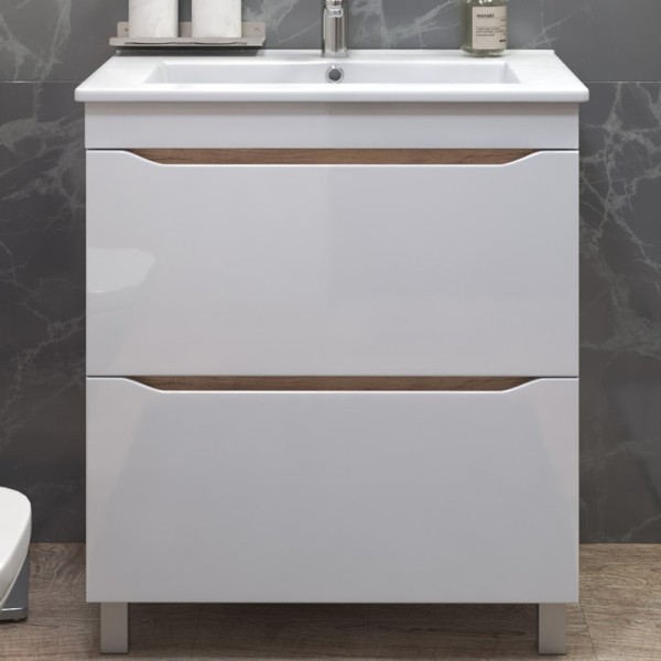 Тумба с раковиной Vigo Grani 60 напольная, 2 ящика, дуб золотой, раковина Como 80