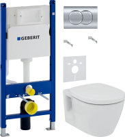 Комплект Унитаз подвесной Ideal Standard Connect + Крышка + Инсталляция Geberit Duofix Delta 458.149.21.1 с кнопкой смыва, хром + Звукоизоляция