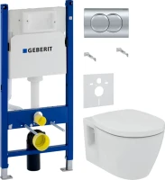 Комплект Унитаз подвесной Ideal Standard Connect + Крышка + Инсталляция Geberit Duofix Delta 458.149.21.1 с кнопкой смыва, хром + Звукоизоляция