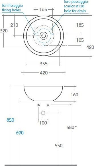 Накладная раковина Globo Forty3 SC042.BI*0 42 см