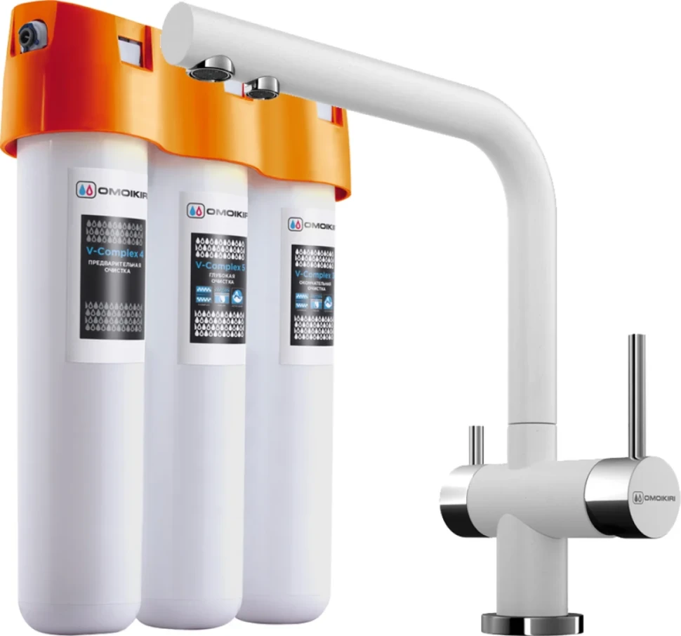 Комплект Смеситель Omoikiri Nagano WH белый + Фильтр Pure Drop Lite