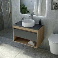 Тумба с раковиной Teymi Ritta 65 дуб эврика, матовый графит, раковина Lina D35