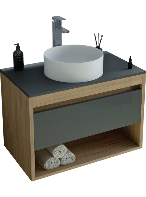 Тумба с раковиной Teymi Ritta 65 дуб эврика, матовый графит, раковина Lina D35