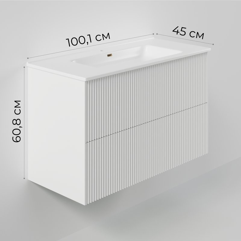 Тумба с раковиной La Fenice Terra Twin 100 подвесная, bianca, раковина Slim Line 100 см