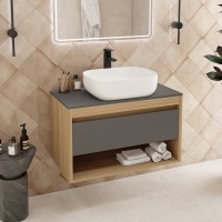 Тумба с раковиной Teymi Ritta 85 дуб эврика, матовый графит, раковина Solli 50