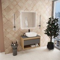 Тумба с раковиной Teymi Ritta 85 дуб эврика, матовый графит, раковина Solli 50