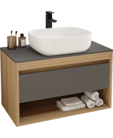Тумба с раковиной Teymi Ritta 85 дуб эврика, матовый графит, раковина Solli 50
