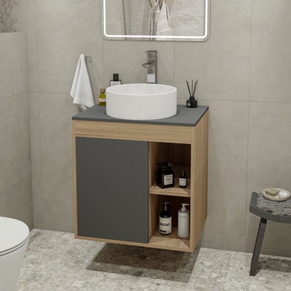 Тумба с раковиной Teymi Nura 60 дуб эврика, матовый графит, раковина Lina D35