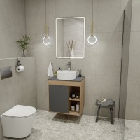 Тумба с раковиной Teymi Nura 60 дуб эврика, матовый графит, раковина Lina D35