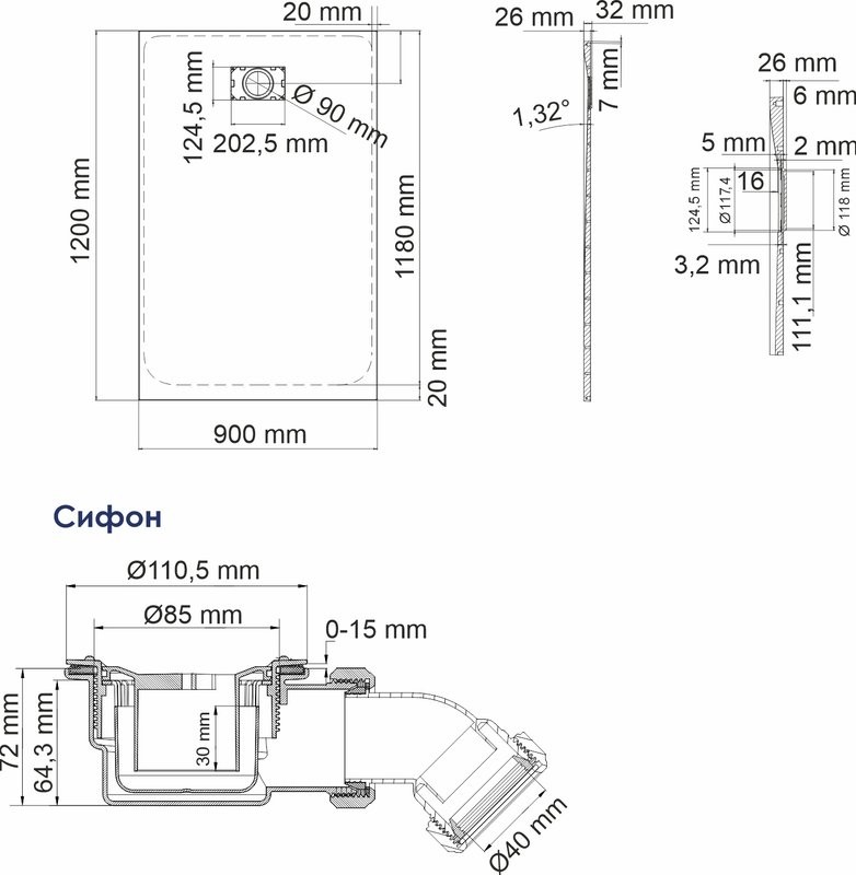 Поддон для душа Wasserkraft Main 41T07 120x90 см